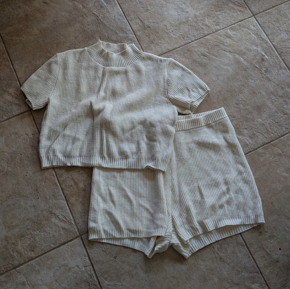 Anthropologie Ivory Ribbed Knit Set
